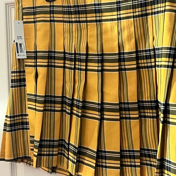NWT No Boundaries Pleated Yellow Black plaid Zip Mini Skirt Back zip JR Sz XL - Picture 3 of 7